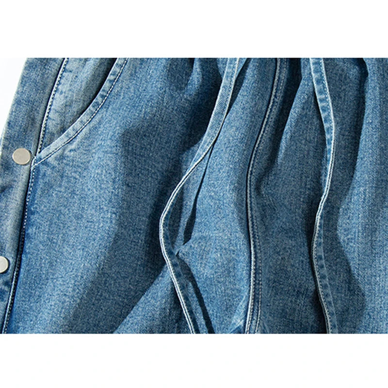 men side buttons patchwork harajuku straight denim jean pants casual elastic waist jeans trousers hip hop new streetwear joggers unique joggers style 3147