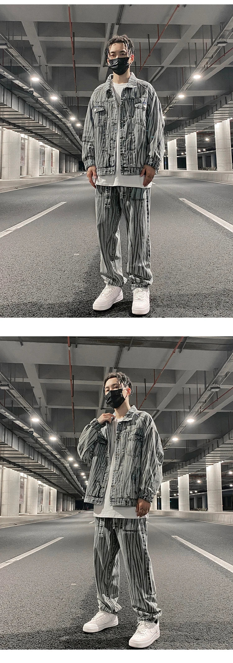 2 pieces sets mens fashion striped single breasted denim jeans jacket coat and zipper straight pants joggers new streetwear sets unique joggers style 3924