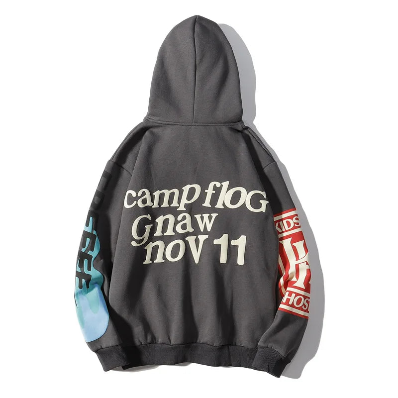 Graffiti Letter Foam Fleece Baggy Sweatshirts Mens Oversized High Street