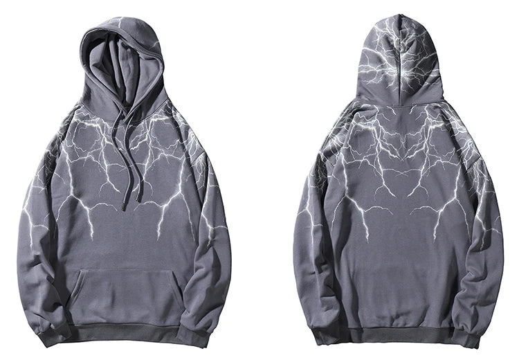 Hip Hop Lightning Hoodie Sweatshirt Men Harajuku Streetwear Hooded Pul