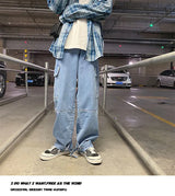 men jeans wide leg denim pants loose straight baggy mens jeans hip hop streetwear skateboard neutral denim trousers cargo jeans unique cargo style 2669