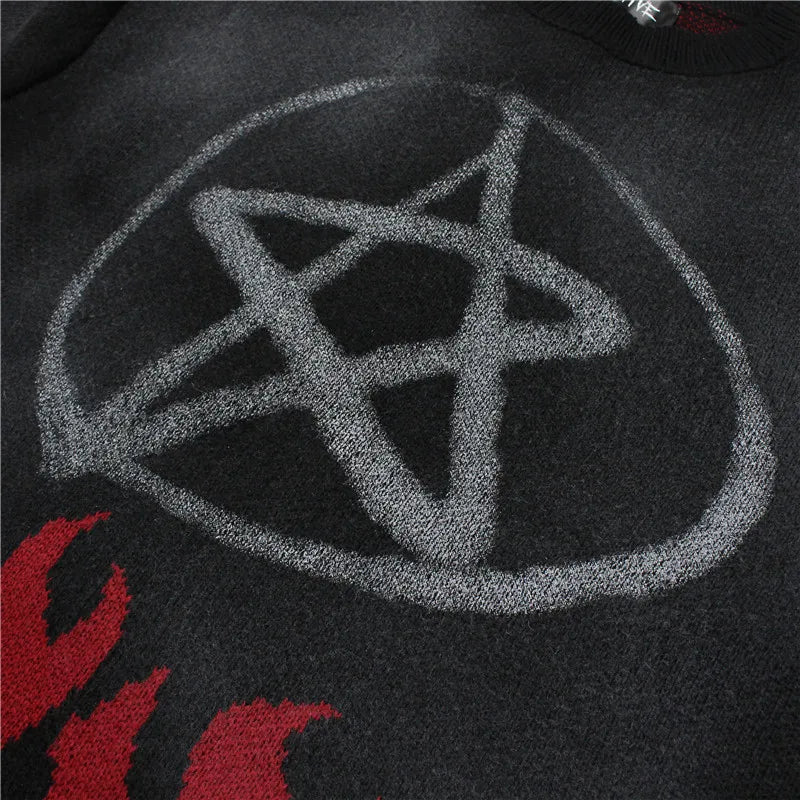 mens sweaters fashion fire harajuku sweaters casual long sleeve knitted sweater ripped holes cotton pullover jumpers man sweater streetwear fashion hoodie, trendy hip hop style outerwear, Y2K vintage urban hoodie