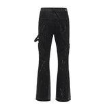 high street retro spotted ink contrast color flared jeans pants male wide leg plus size patchwork ripped denim trousers unique jeans style 96