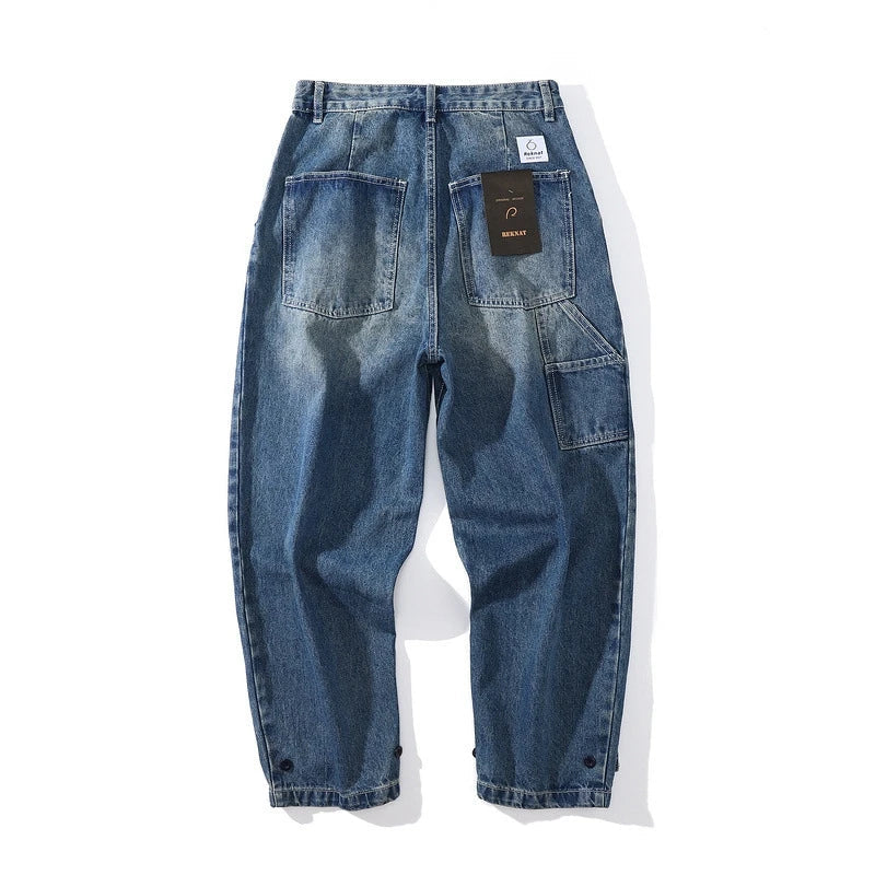 rainbowtouches fashion brand pants men wash jeans unisex wide straight leg loose retro overalls casual superior quality trousers ripped baggy denim