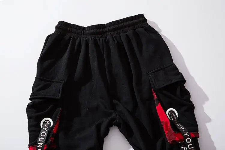 men hip hop black cargo pants joggers sweatpants overalls men ribbons streetwear harem pants women fashions trousers unique joggers style 2713
