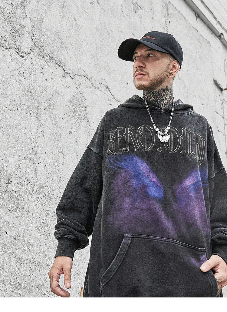 Oversize Hoodie Hip Hop Washed Sweatshirt Men Streetwear Painting Grap