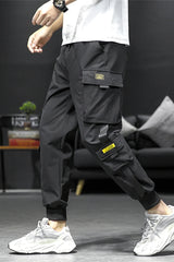 streetwear hip hop black harem pants men elastic waist punk pants with ribbons casual slim jogger pants men hip hop trousers streetwear sweatpants