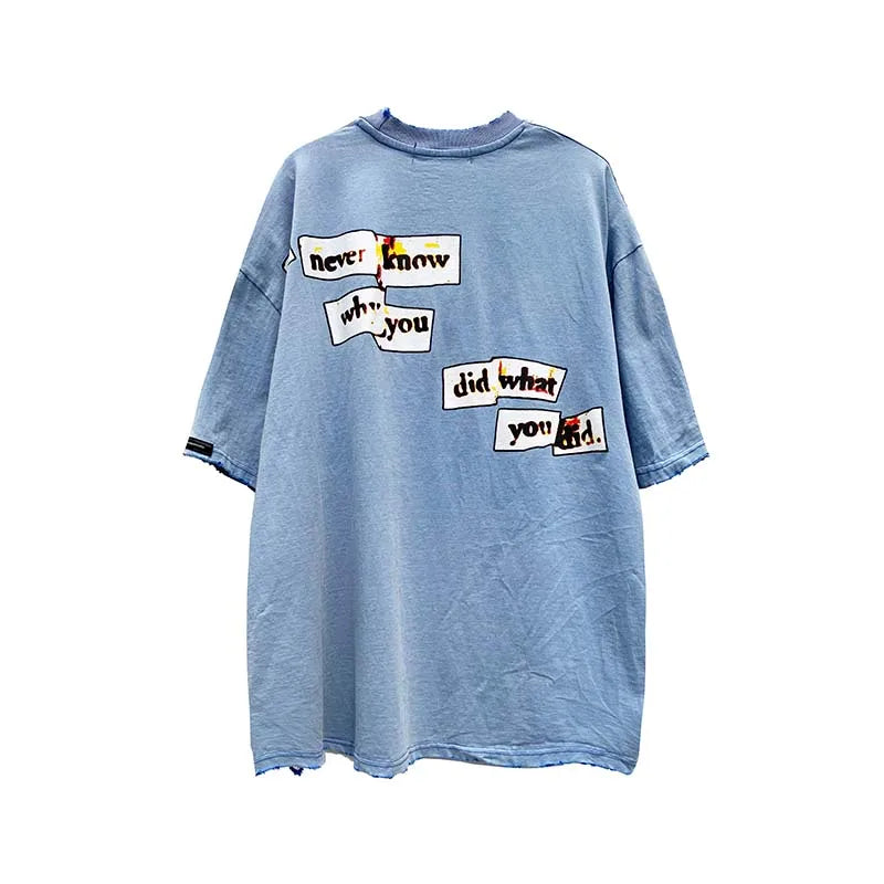 Vaporwave Aesthetic print tee – Distorted Portrait Printing Short Sleeved T Shirt Hip Hop Su