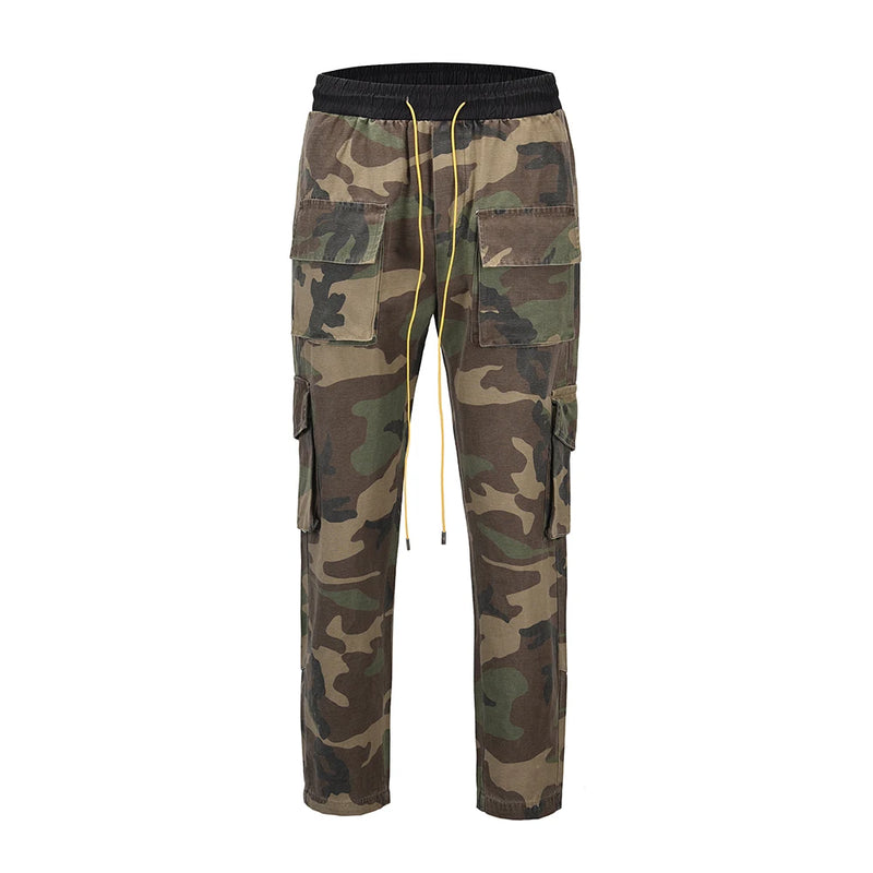 camouflage cargo pants men vintage side multi pocket button mens camou straight trousers streetwear military overalls for male unique cargo style 2079