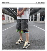 men side buttons patchwork harajuku straight shorts new elastic waist short pants joggers hip hop streetwear casual sweatshorts unique joggers style 1082