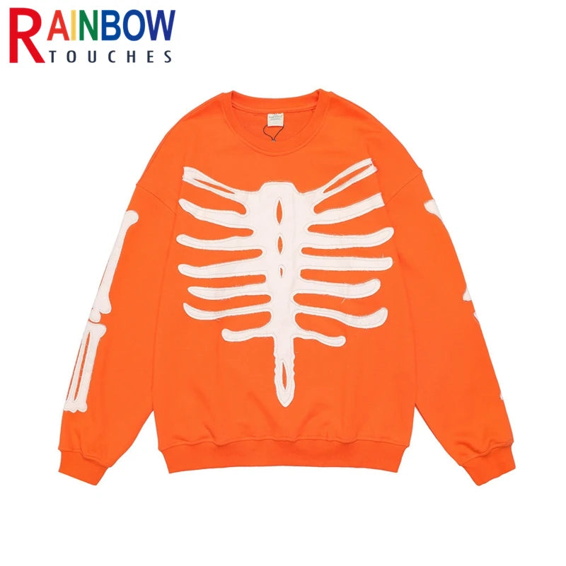 rainbowtouches men high street coat dark skeleton print oversized pullover graffiti halloween hoodie coats long sleeve t shirt - soft fleece-lined outerwear, urban fashion pullover, bold artwork streetwear hoodie