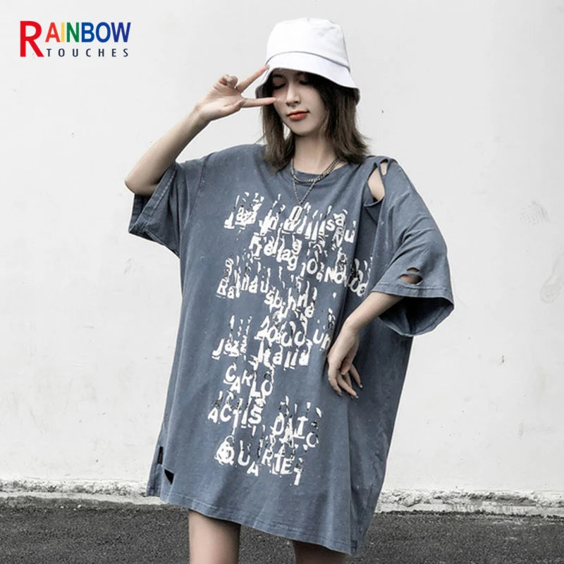 Trapwear Shirt – Rainbowtouches Summer New Unisex High Street Loose Washed To – Urban Streetwear for Men & Women