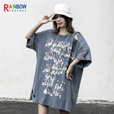 Trapwear Shirt – Rainbowtouches Summer New Unisex High Street Loose Washed To – Urban Streetwear for Men & Women