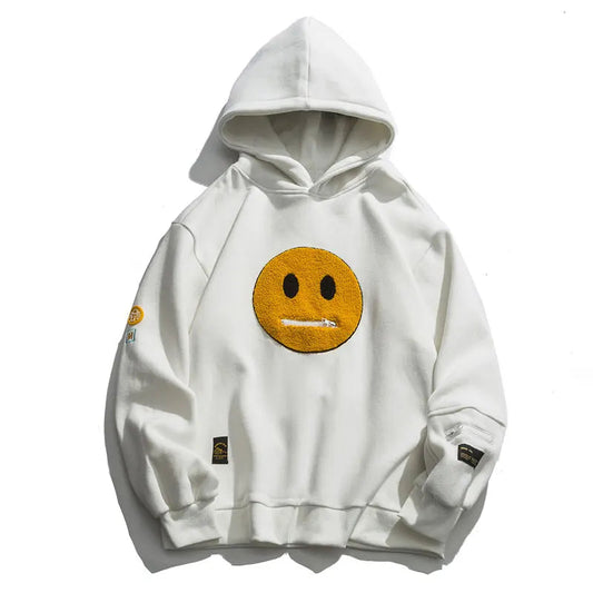 Gonthwid Hoodies Streetwear Hip Hop Zipper Pocket Smile Face Patchwork