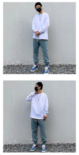 hip hop loose fit elastic waist pants fashion embroidery denim ankle pants mens new casual drewstring sportwear pants joggers unique joggers style 2189
