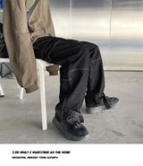 men jeans wide leg denim pants loose straight baggy mens jeans hip hop streetwear skateboard neutral denim trousers cargo jeans unique cargo style 2677