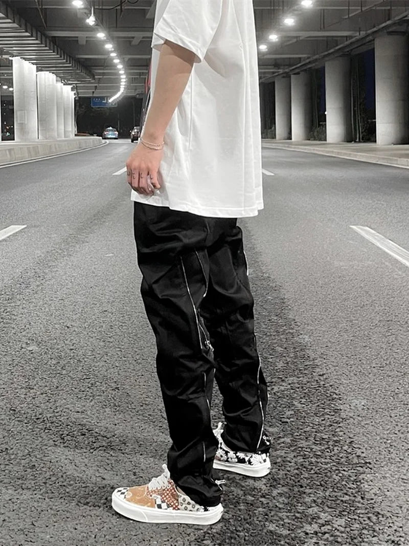 fashion back zipper loose zipper cargo straight pants new summer streetwear pants trousers mens harajuku casual pants joggers urban active pants