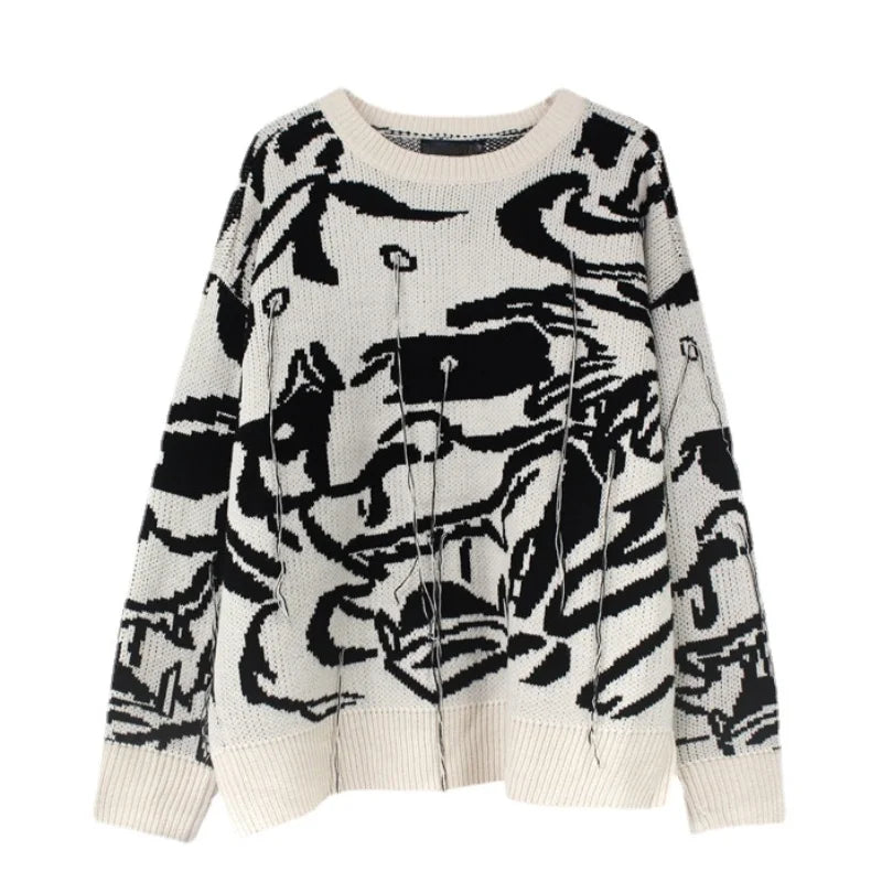 mens sweaters fashion hip hop tassel harajuku sweaters casual long sleeve o neck knitted sweater cotton pullover jumpers sweater high quality cotton pullover, trendy hip hop style outerwear, oversized graphic print design
