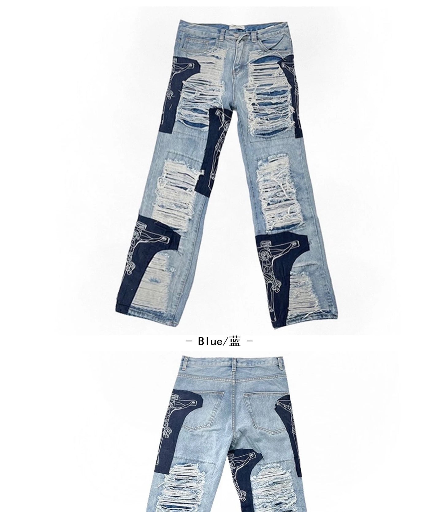 men high street denim jean pants casual loose destroyed ripped holes straight jeans fashion patchwork hip hop streetwear joggers unique joggers style 4517