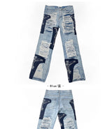men high street denim jean pants casual loose destroyed ripped holes straight jeans fashion patchwork hip hop streetwear joggers unique joggers style 4517