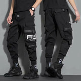 men hip hop black cargo pants joggers sweatpants overalls men ribbons streetwear harem pants women fashions trousers unique joggers style 2689