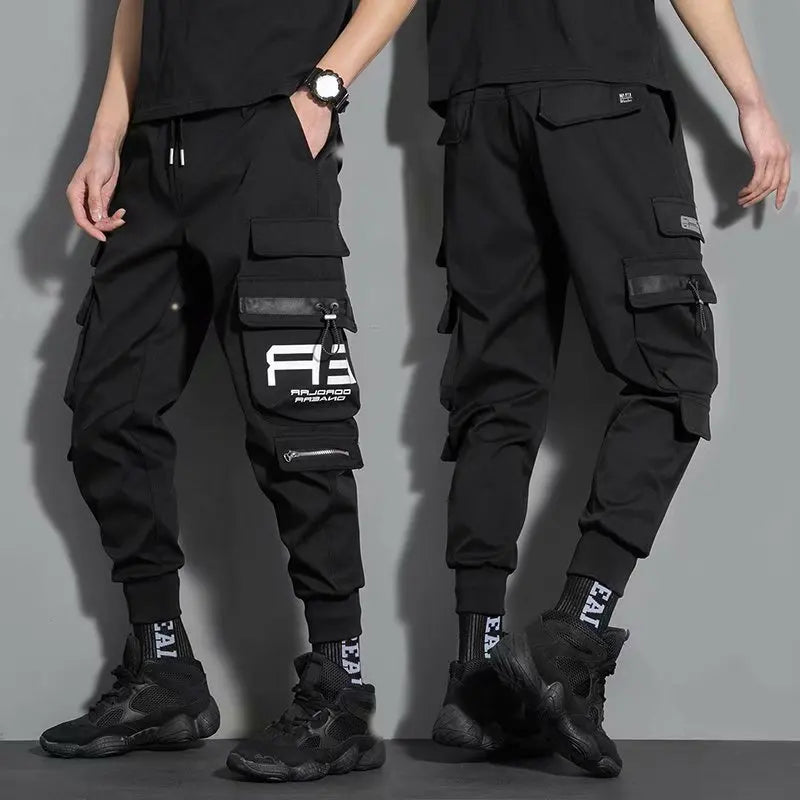 men hip hop black cargo pants joggers sweatpants overalls men ribbons streetwear harem pants women fashions trousers unique joggers style 2689