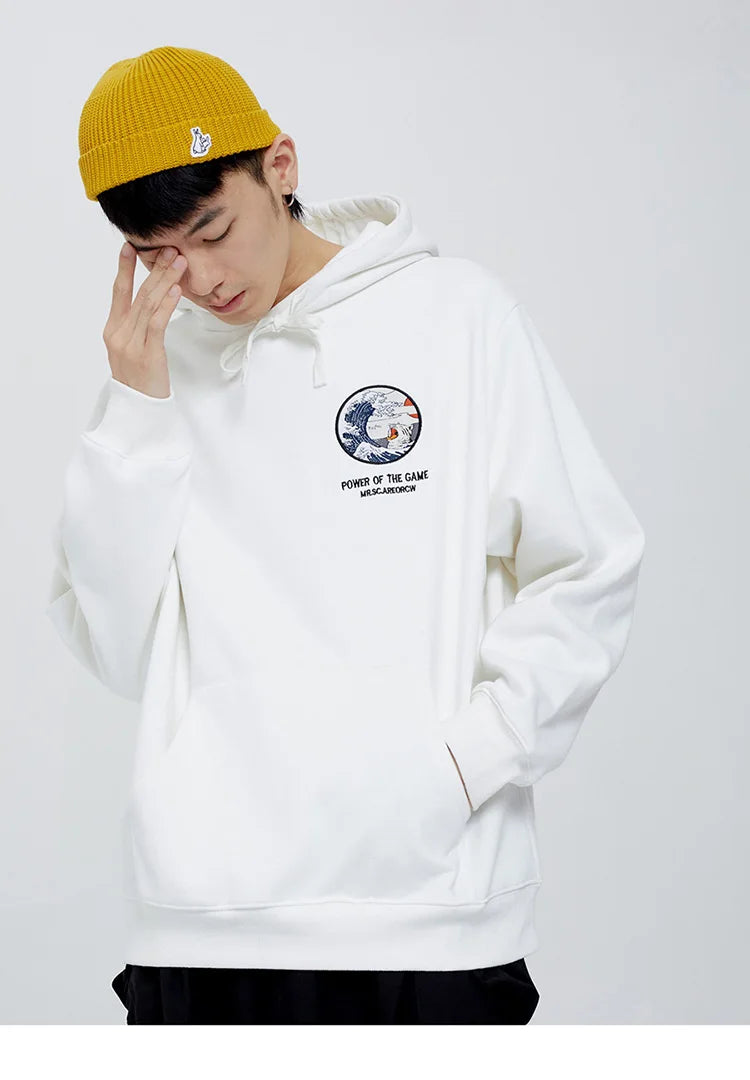 Embroidery Funny Cat Hoodies Sweatshirt Men Hip Hop Winter Fleece Pull