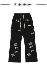 rainbowtouches fashion classic brand mens cargo pants print trousers loose straight high street style overalls black wide legs unique cargo style 4923