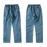 men side buttons patchwork harajuku straight denim jean pants casual elastic waist jeans trousers hip hop new streetwear joggers unique joggers style 3148