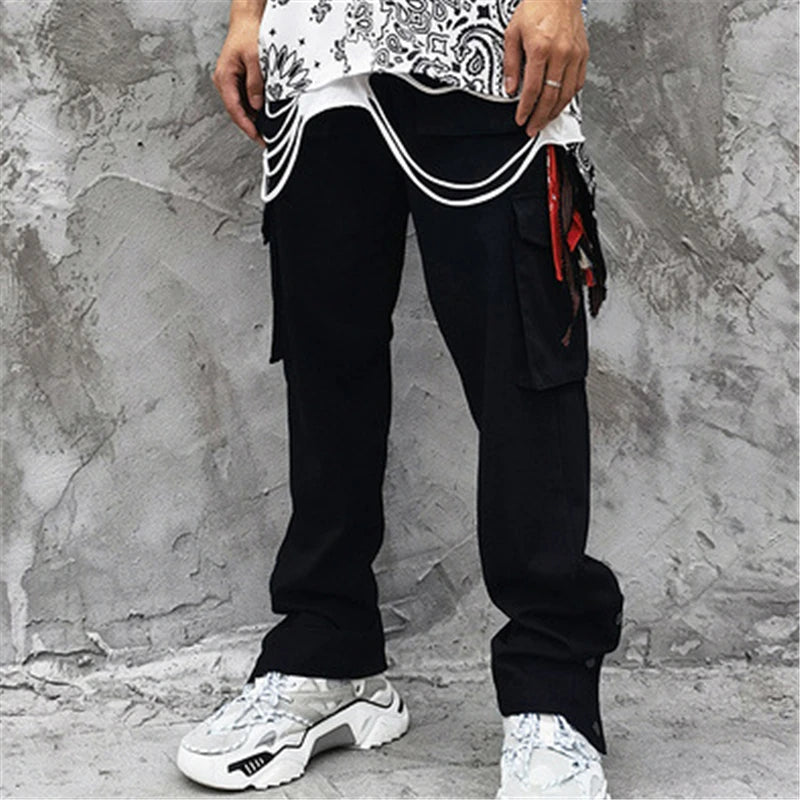 rainbowtouches new fashion classic brand mens cargo pants big pocket design trousers loose straight high street style overalls unique cargo style 3056