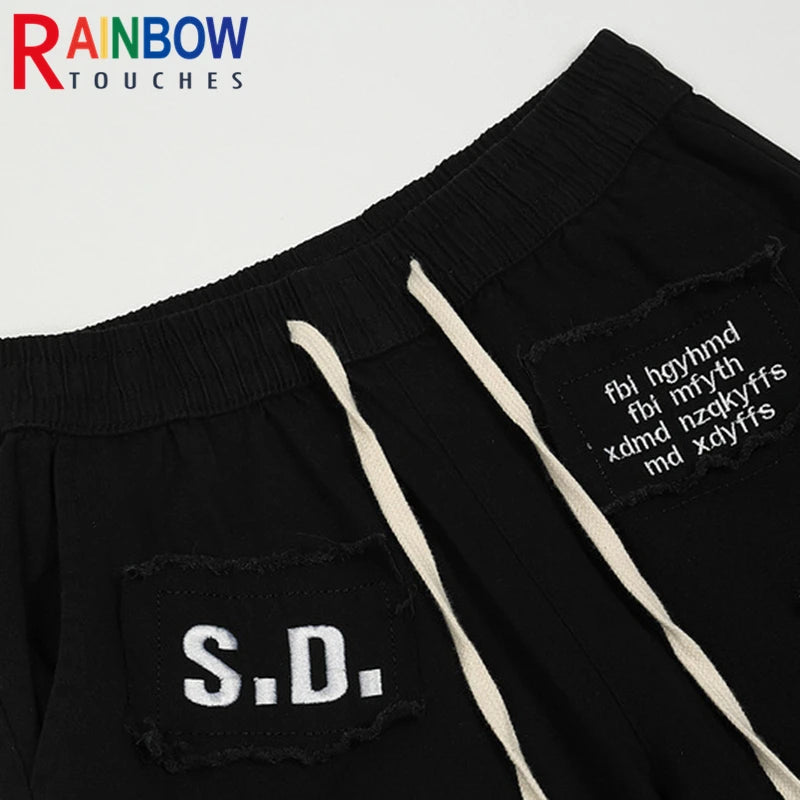 rainbowtouches fashion classic brand mens cargo pants print trousers loose straight high street style overalls black wide legs military streetwear pants
