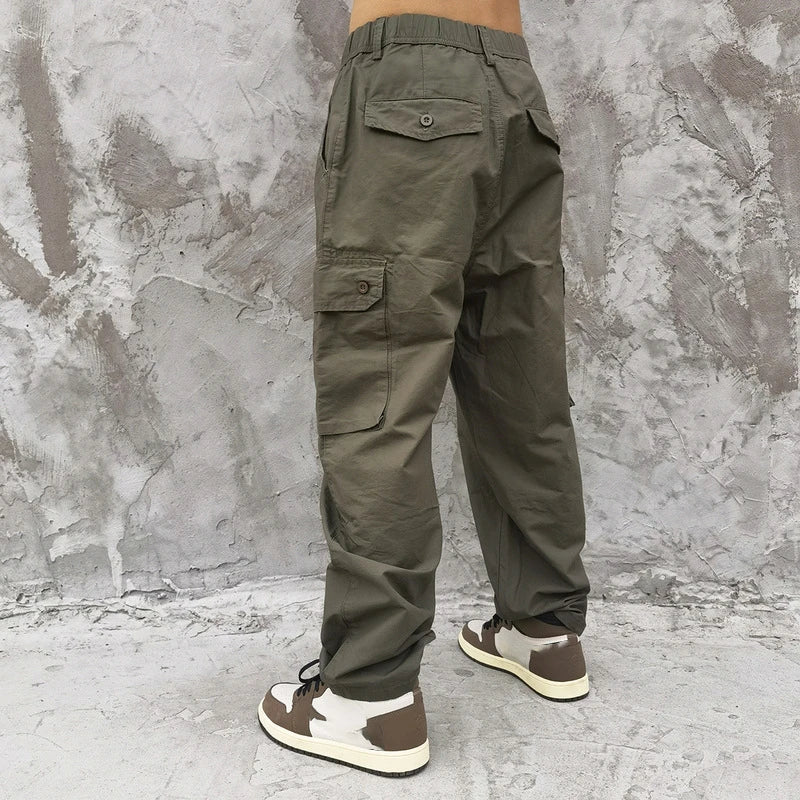rainbowtouches fashion classic brand mens baggy cargo pants soild color trousers loose straight tooling style lace up overalls unique cargo style 1701