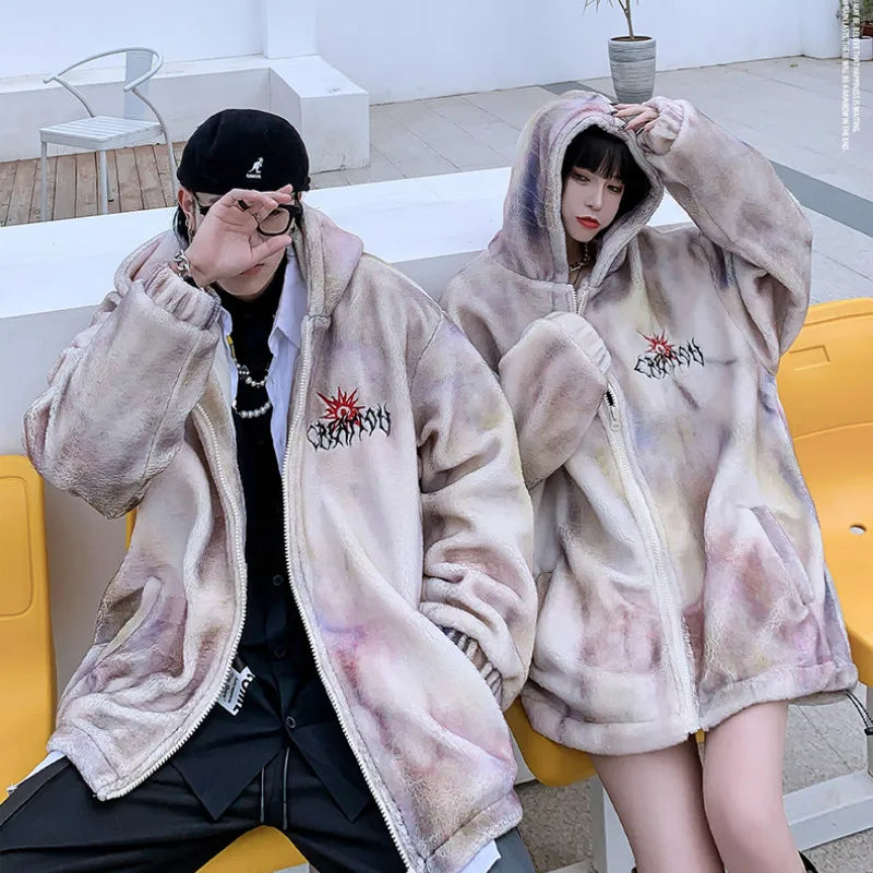 Gothic Oversized Tee – Mens Hip Hop Cats Harajuku Printed Fleece Jackets Coats – Streetwear Fashion for Men & Women