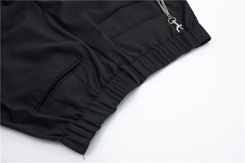 mens shorts summer casual black zipper elastic waist straight short pants with chain new hip hop streetwear loose shorts joggers unique joggers style 2357