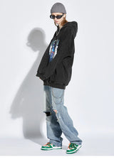 2023 Men Hip Hop Hoodie Sweatshirt Lightning Butterfly Streetwear Hoodie Retro Vintage Washed Black Hooded Pullover Harajuku