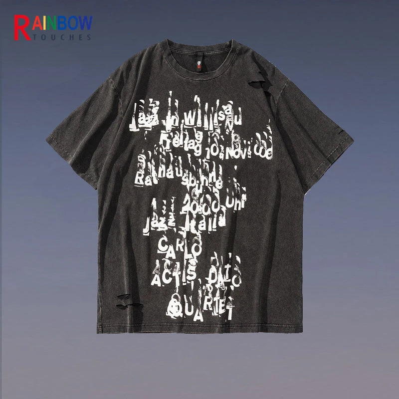 Trapwear Shirt – Rainbowtouches Summer New Unisex High Street Loose Washed To – Urban Streetwear for Men & Women