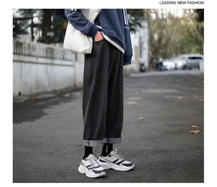wide legs jeans men fashion retro solid color casual straight jean pants mens streetwear hip hop denim pants mens trousers m 3xl unique jeans style 3685