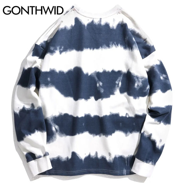 Gonthwid Harajuku Tie Dye Striped Pullover Sweatshirts Hoodies 2023 Me