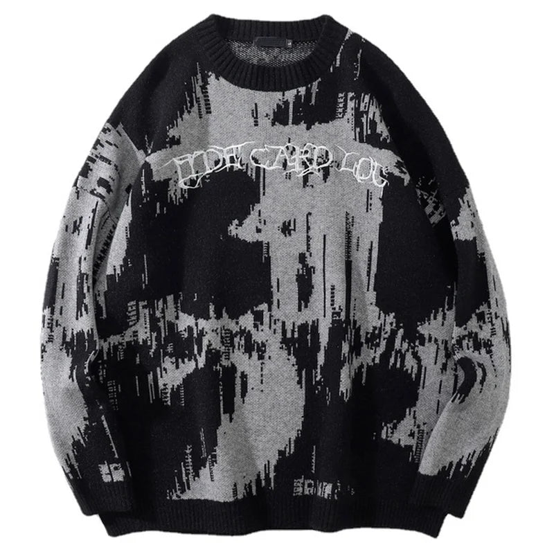 hip hop letter embroidery knitted oversized sweater men new casual o neck long sleeve pullover streetwear unisex loose sweaters - gothic aesthetic hoodie for winter, high quality cotton hoodie, Y2K grunge street style