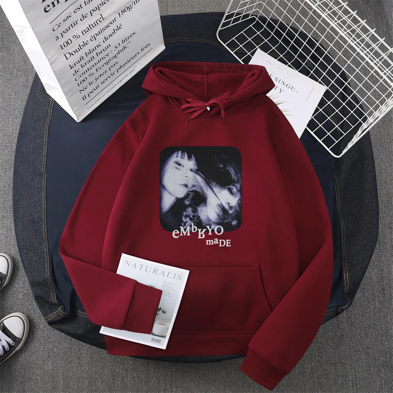 Hip Hop Streetwear Hoodie Sweatshirt Illusion Girl Letter Print Pullov
