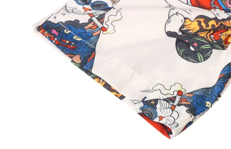 Sadcore Oversized shirt – Gonthwid Hawaiian Beach Shirts Harajuku Japanese Tattoo Cat