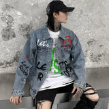 oversized fit featuring mens graffiti letter denim jackets fashion turn down collar long sleeve coats outerwear hip hop casual streetwear jeans jackets design – premium quality jacket for men