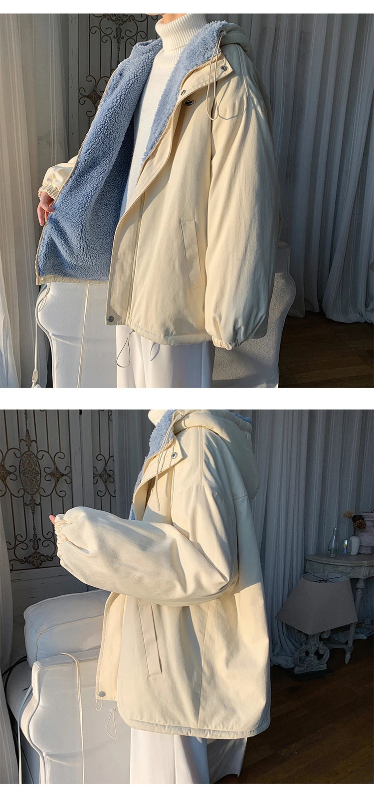 Winter Thick Lamb Fur Jacket Men Warm Fashion Hooded Coat Men Korean Loose Oversized Short Coat Mens Cotton Outwear Jackets