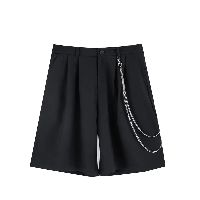 mens shorts summer casual black zipper elastic waist straight short pants with chain new hip hop streetwear loose shorts joggers urban active pants