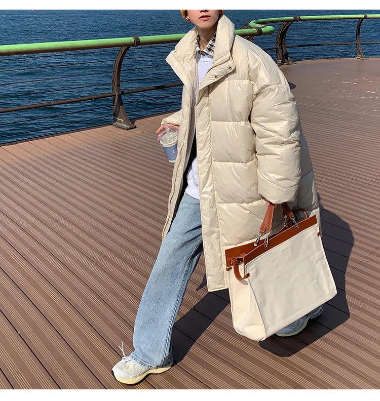 Winter Oversized Down Jacket Men Warm Fashion Casual Long Coat Men Streetwear Korean Loose Thick Jacket Mens Parker Overcoat