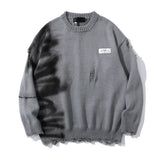 mens hip hop destroy ripped holes streetwear graffiti harajuku sweater vintage retro knitted sweater new casual cotton pullover urban wear with bold artwork, high quality cotton pullover, Y2K vintage urban hoodie