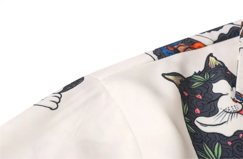 Sadcore Oversized shirt – Gonthwid Hawaiian Beach Shirts Harajuku Japanese Tattoo Cat