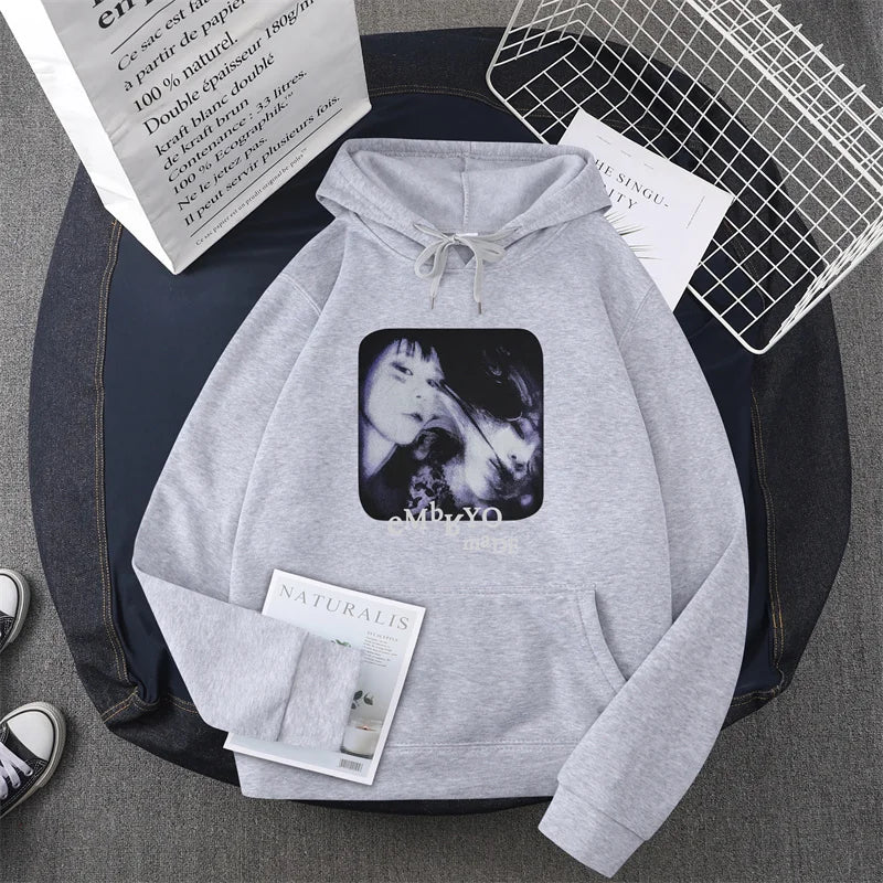 Hip Hop Streetwear Hoodie Sweatshirt Illusion Girl Letter Print Pullov