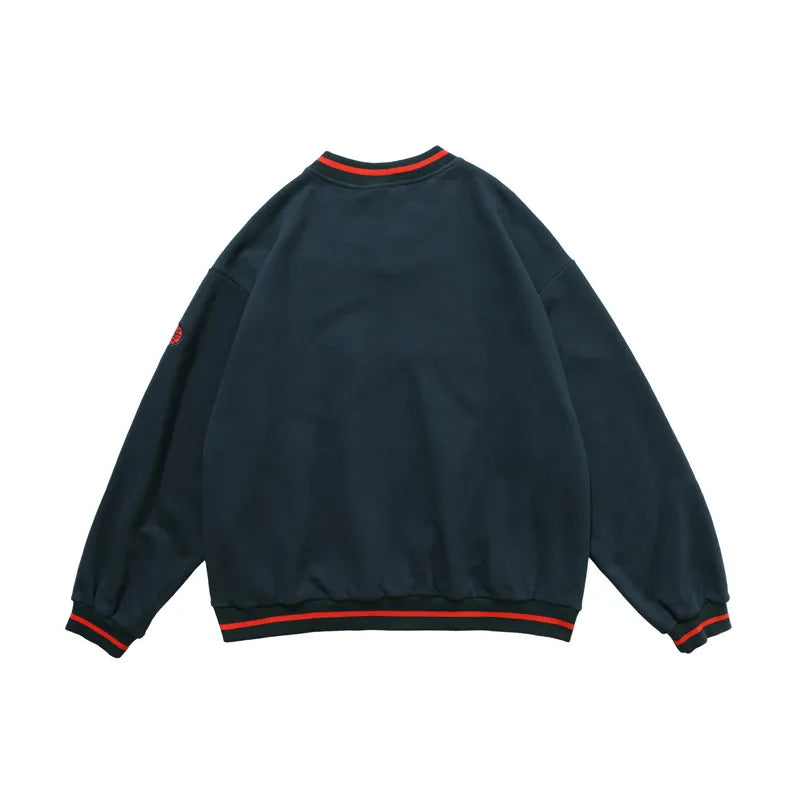 Mens Letter Embroidery Tshirt Tops Men V Neck Long Sleeve Loose Tees Hip Hop Solid Color Oversize Skateboard Streetwear Pullover