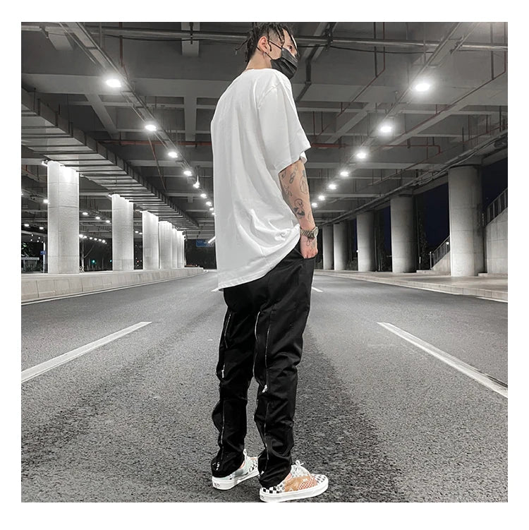 fashion back zipper loose zipper cargo straight pants new summer streetwear pants trousers mens harajuku casual pants joggers unique joggers style 33